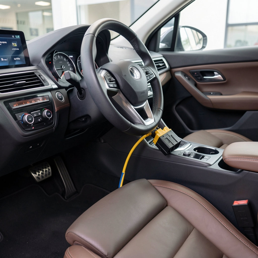 Autel ML629 priključen na OBD2 port ispod volana automobila