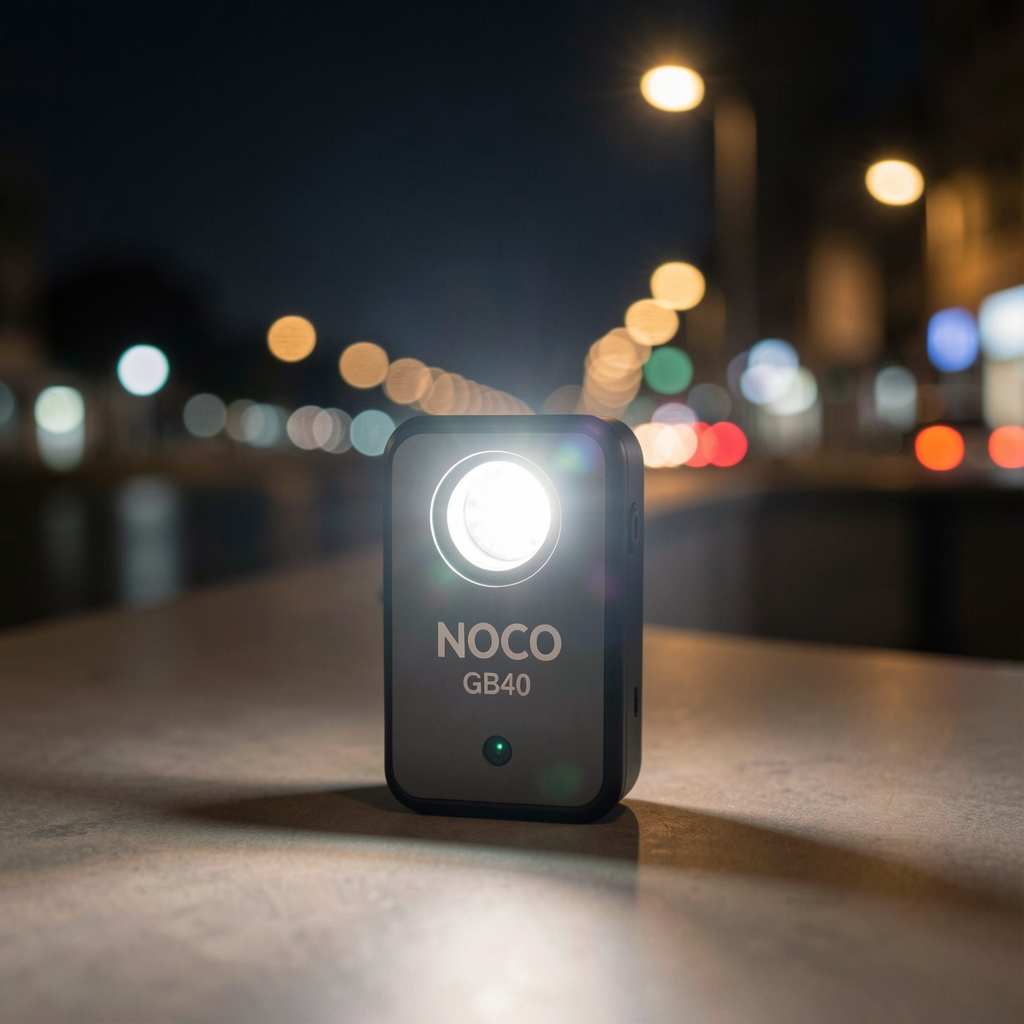 NOCO GB40 aktiviran LED lampica bljeskalica u noćnom scenariju